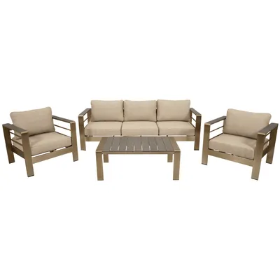 Produktbild von DEGAMO Lounge Set CANNES Aluminium gebürstet + Kunstholz grau, Polster hellgrau