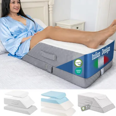 Imagen del producto de Almohada ortopédica para las piernas, con 3 niveles de altura ajustables, fabricada con espuma viscoelástica, funda lavable, ideal para las piernas