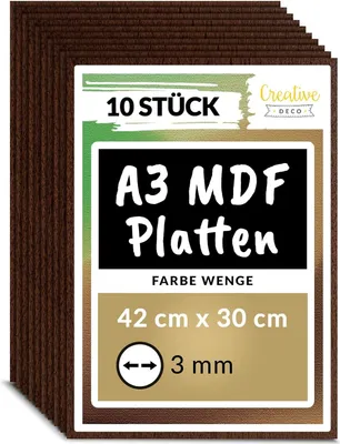 Obrázek produktu pro Creative Deco 10 x A3 MDF desky Jednostranně lakované Wenge | 420 x 300 x 3 mm | Tenké dřevěné desky | Ideální pro laser, CNC frézu, modelování, volnou pilu