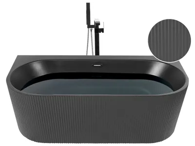 Obrázek produktu pro BELIANI Oválná vana ke stěně matná černá akrylátová 170 x 80 cm drážkovaná povrchová úprava moderní styl koupelna