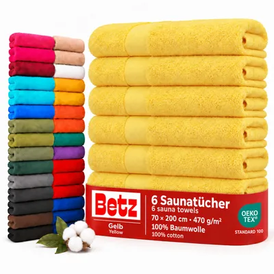 Produktbild von Betz 6 Stück Saunatücher 70 x 200 cm PREMIUM 100% Baumwolle Badetuch Liegetuch Strandtuch   Farbe: gelb