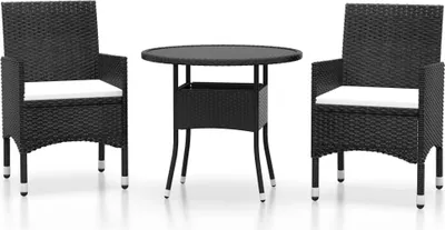 Produktbild von vidaXL 3-tlg. Garten-Essgruppe Poly Rattan Schwarz