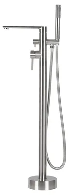 Produktbild von Differnz Badewannenarmatur freistehend - Modernes Design - Chrom matt - Mit Handbrause und Brauseschlauch - Aus Edelstahl - Inklusive Bodenbefestigungsmaterial - 1 Stück - Farbe Silber