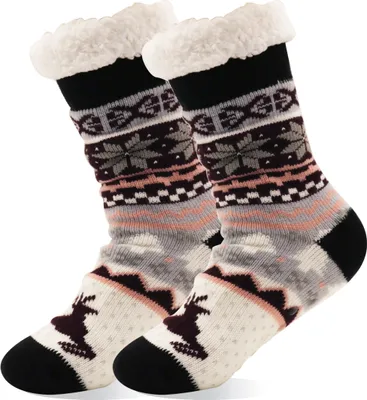 Produktbild von MEGAGROUP 2 Paar Kuschelsocken Damen Hüttenschuhe Wintersocken Anti-Rutsch-Klebepunkte 36-41
