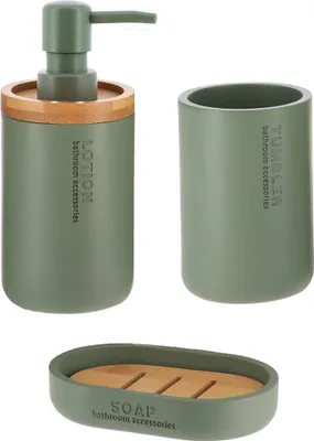 Produktbild von Becherset seifenspender und seifenschale aus polyresin - kaki bambus - Tendance