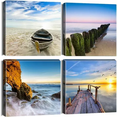 Productafbeelding van Canvas prints, 4-delig, strandmotief, kunstafdruk, 30x30 cm, wanddecoratie