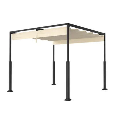 Produktbild von YARDIN 3x3 m Pergola Pavillon mit stabilem Stahlgestell und hochwertigem Schiebedach aus PA-beschichtetem Polyester, freistehende Terrassenüberdachung, ideal für Outdoor (Beige)
