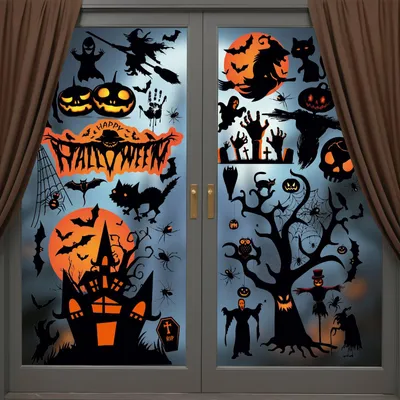 Produktbild von Halloween Fensteraufkleber 9 x A4 Bögen doppelseitige wiederverwendbare Dekorationen - Halloween-Motiv