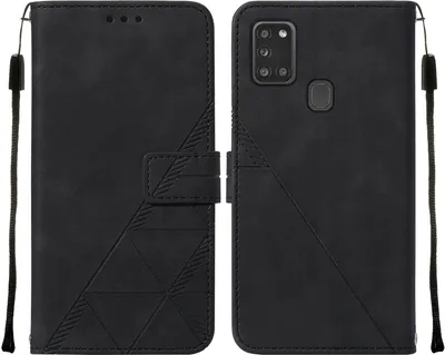 Produktbild von Galaxy A21S Hülle, Schlank Prägung Flip Leder Kartenfächer Schutzhülle mit Ständer für Samsung Galaxy A21S Schwarz
