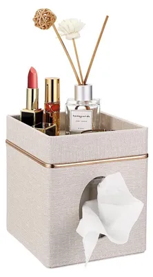 Immagine prodotto di Portatovaglioli con vano portaoggetti, colore beige, dimensioni 13,7 x 15 x 16 cm