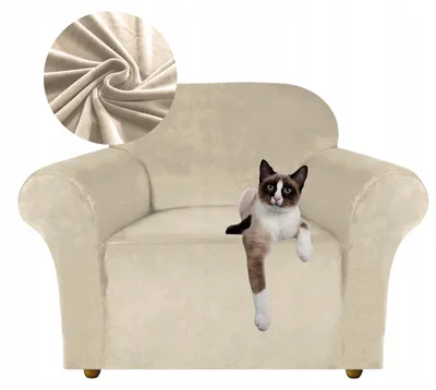 Produktbild von Sesselbezug 1 Sitzer 90-140cm - Samt - Hellbeige - Stretch Couchbezug - mit Schaumstoffrollen
