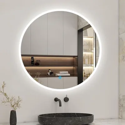 Obrázek produktu pro LED zrcadlo do koupelny, kulaté, průměr 100 cm, kulaté nástěnné zrcadlo s dotykovým spínačem, s funkcí proti zamlžování, studená bílá barva, stupeň krytí IP44