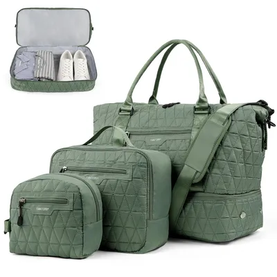 Produktbild von Reisetasche Set Damen, 46x23x35cm Weekender Handgepäck Tasche mit Schuhfach & Nassfach, mit Kosmetiktasche en Kulturbeutel, Sporttasche, Kliniktasche