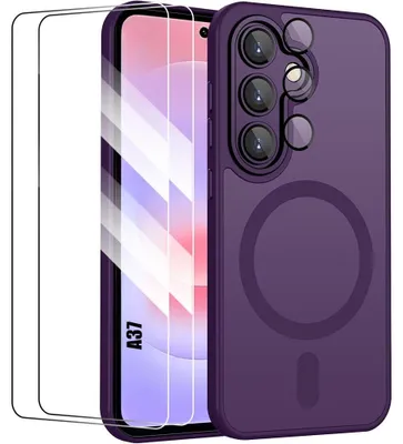 Image de Coque + 2 Verres Trempés pour Samsung Galaxy A37 5G, avec Anneau Magnétique Vitre Caméra - Violet
