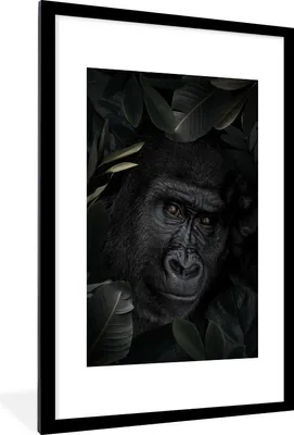 Produktbild von MuchoWow® MuchoWow® Gerahmtes Poster Gorilla - Pflanzen - Dschungel 60x90 cm - Poster mit zchwarzem Bilderrahmen - Dekoration - Wandposter Wohnzimmer - Hochwertig