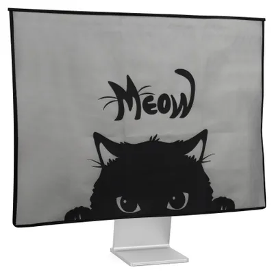 Produktbild von kwmobile Hülle kompatibel mit 27-28" Monitor - mit 2 Fächern auf Rückseite - Schutzhülle Katze Meow Grau Schwarz