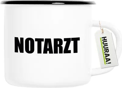 Produktbild von Huuraa Emaille Tasse Notarzt Schriftzug 300ml Vintage Campingbecher Geschenkidee