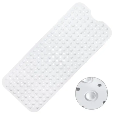 Image de Tapis de bain antidérapant, 100x40 cm, en PVC avec ventouses, lavable en machine, blanc