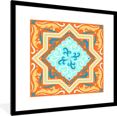 Produktbild von MuchoWow® MuchoWow® Gerahmtes Poster Geometrische Formen - Blau - Orange 40x40 cm - Poster mit zchwarzem Bilderrahmen - Poster - Plakat im Rahmen