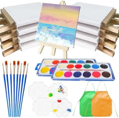 Produktbild von PromoHome® Komplettes Schilderset für Anfänger – 32-teiliges Mini-Staffelei- und Leinwand-Set