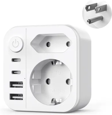 Produktbild von Reiseadapter 6-in-1 für Japan – Adapter mit Steckdosen für Japan, Deutschland, ausgestattet mit 4 USB-Anschlüssen und Schaltern – für China, Kanada, Thailand