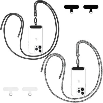 Produktbild von PolkaHome® Universelle Telefonkette aus Nylon, verstellbar, 2 Stück mit 4 Pads, Schwarz