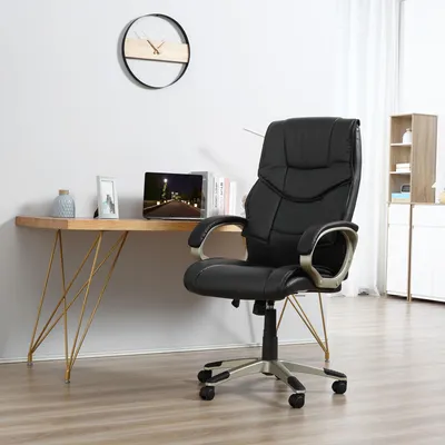 Produktbild von SUGIFT Bürostuhl ergonomisch Chefsessel, Schreibtischstuhl, höhenverstellbar, Kunstleder Schwarz | 70 x 58 x 114–124 cm | bis 120 kg
