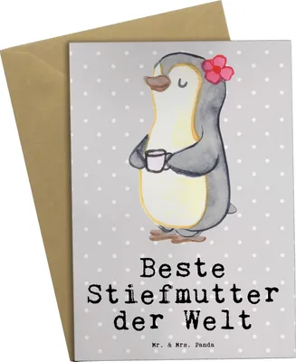 Produktbild von Mr. & Mrs. Panda valentinstagskarte Pinguin Beste Stiefmutter der Welt - Grau Pastell - Geschenk, einladungskarten, Grußkarten, Danke, Grußkarte, Mutter, Tochter, Mama