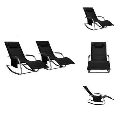 Image de vidaXL - 2 chaises longues, tissu Textilene, noir et gris - Chaises longues