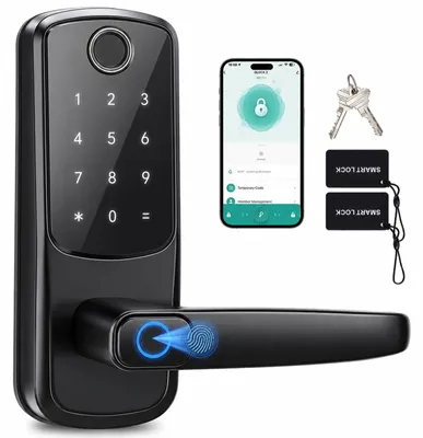 Image de Verrou de porte intelligent électronique 5-en-1 avec empreinte digitale, application et code