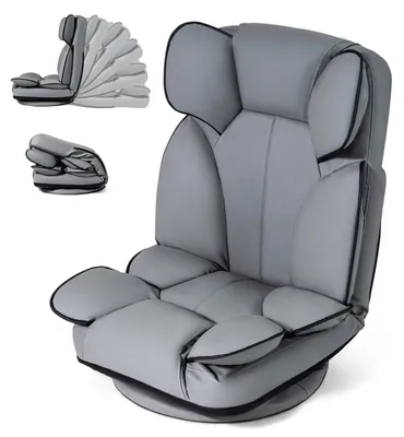 Produktbild von COSTWAY Klappbarer Relaxsessel bis 150 kg, Bodenstuhl mit 6-fach verstellbarer Rückenlehne, 360° drehbarem Sockel & waschbarem Bezug, Drehsessel Grau