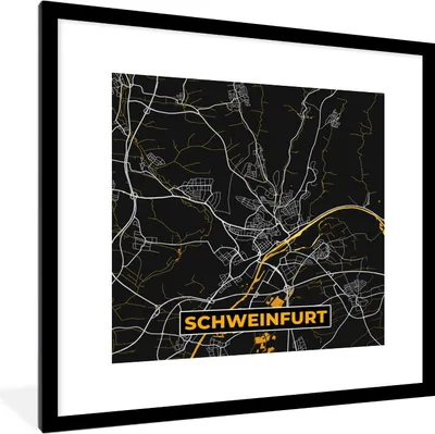 Produktbild von MuchoWow® Gerahmtes Poster Deutschland - Schwarz und Gold - Schweinfurt - Stadtplan - Karte 40x40 cm - Poster mit Schwarzem Bilderrahmen Wandposter Rahmen Foto Bilder - Poster - Plakat im Rahmen