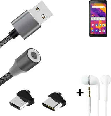 Produktbild von K-S-Trade® Hochwertiges Magnet-Lade-kabel Sync-Kabel Daten-Kabel + Kopfhörer kompatibel mit Blackview BV6600 Pro mit USB-Typ-C-Anschluss und