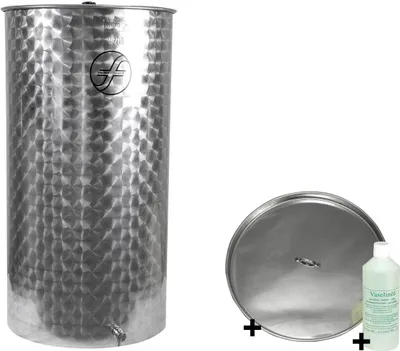 Produktbild von Saftfass Edelstahl mit Schwimmdeckel 200 Liter  Fass für Saft / Most / Apfelsaft