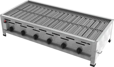 Produktbild von Gasgrill 6-flammig Edelstahl mit Piezozündung und thermischer Flammüberwachung für Gastronomie