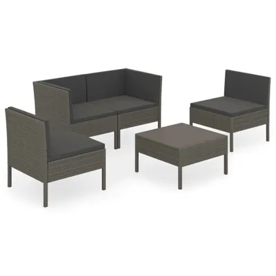 Produktbild von vidaXL 5-tlg. Garten-Lounge-Set mit Auflagen Poly Rattan Grau