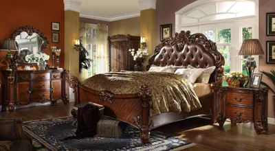 Image de Chambre à coucher classique ensemble lit commode miroir commode 5pcs lits