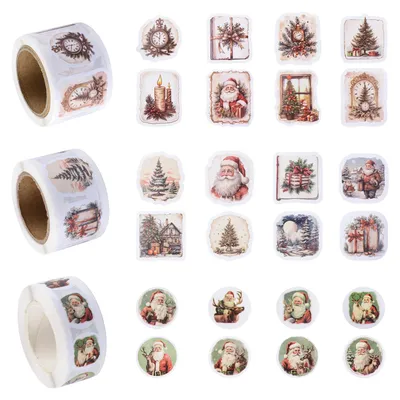 1000 Vintage Weihnachtssticker, 3 Rollen, pastellfarben, selbstklebend