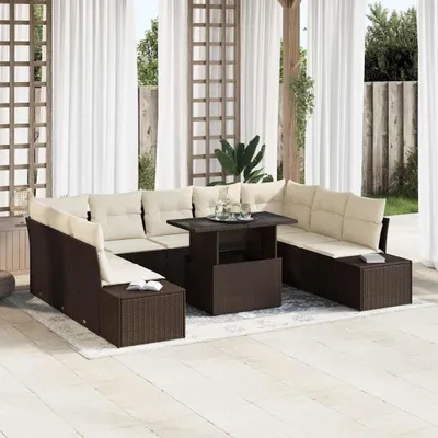 Image de Maison Exclusive - Ensemble de canapés de jardin, 10 pièces, couleur marron, en polyrotin
