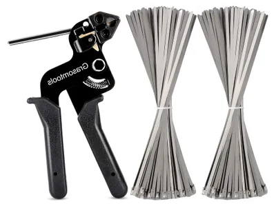 Produktbild von Edelstahl-Kabelbinder (200 Stück) mit Metallbinderpistole - Kabelbinder-Werkzeug, 4,6 x 270 mm