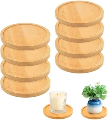 Image de Supports en bois ronds, 9,5 cm de diamètre, lot de 8, pour table et cuisine
