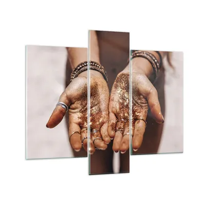 Produktbild von Bilder auf glas - 3 Teile - Hände Strand Gold - 95x80cm - Glasbilder - Wandbilder - Bilder - zum Aufhängen bereit - Wanddekoration aus Glas - Glas Bilder - Wandbild auf Glas - GCB95x80-5055