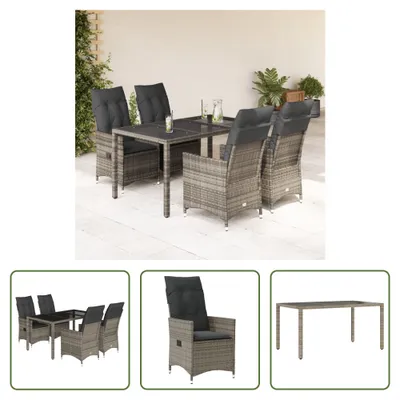 Produktbild von The Living Store 5-tlg. Garten-Essgruppe mit Kissen Grau Poly Rattan
