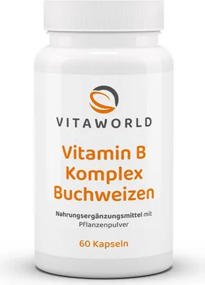 Produktbild von Vitaworld Vitamin B Komplex Buchweizen | 60 Kapseln | alle 8 B-Vitamine aus Cultavit® Buchweizen | vegan | ohne Gentechnik | glutenfrei | hohe Bioverfügbarkeit