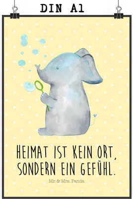 Produktbild von Mr. & Mrs. Panda Bild Elefant Seifenblasen DIN A1 - Gelb Pastell - Geschenk, Wandbild, Liebe, Kunstdruck, Plakat, Heimat, Wanddekoration, Liebesspruch, drucke, Elefanten