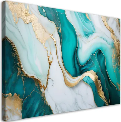 Image de Toile Turquoise marbre avec or 60x40 Feeby Turquoise image pour le mur prête à accrocher