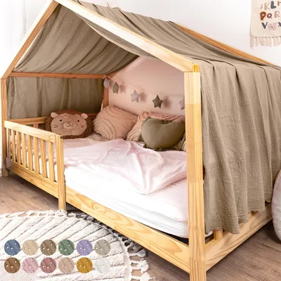 Produktbild von Musselin Hausbett Himmel Kinderzimmer Baumwolle mit Gold