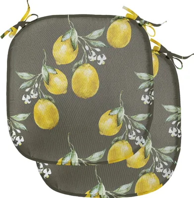 Produktbild von ABAKUHAUS Blumen Polster für Esszimmerstühle, Lemon Branchen Wachstum, Dekoratives wasserfestes Kissen mit Riemen für Küchensitze, 40 cm x 40 cm-2er Pack, Olivgrün Gelb