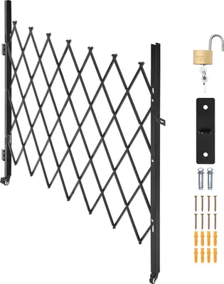 Produktbild von SucceBuy Abschließbares klappbares Scherentor mit 360°-Lenkrollen, einziehbares Stahltor für Eingangssicherheit in Garage, Lager und Außenbereich, Falttor 180 x 161 cm (B x H) Schwarz