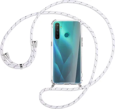 Produktbild von Handykette Backcover-Schutzhülle mit Band (Metall silberfarben) für Realme 5 Pro - weiß/grau